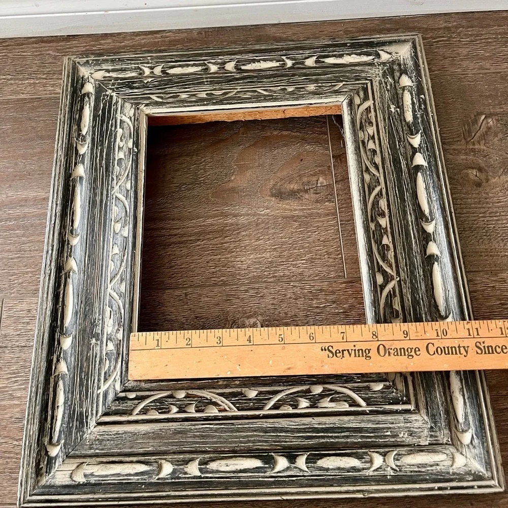 Vintage Ornate wooden Distressed Gray Picture Frame 15/17.5 Inch